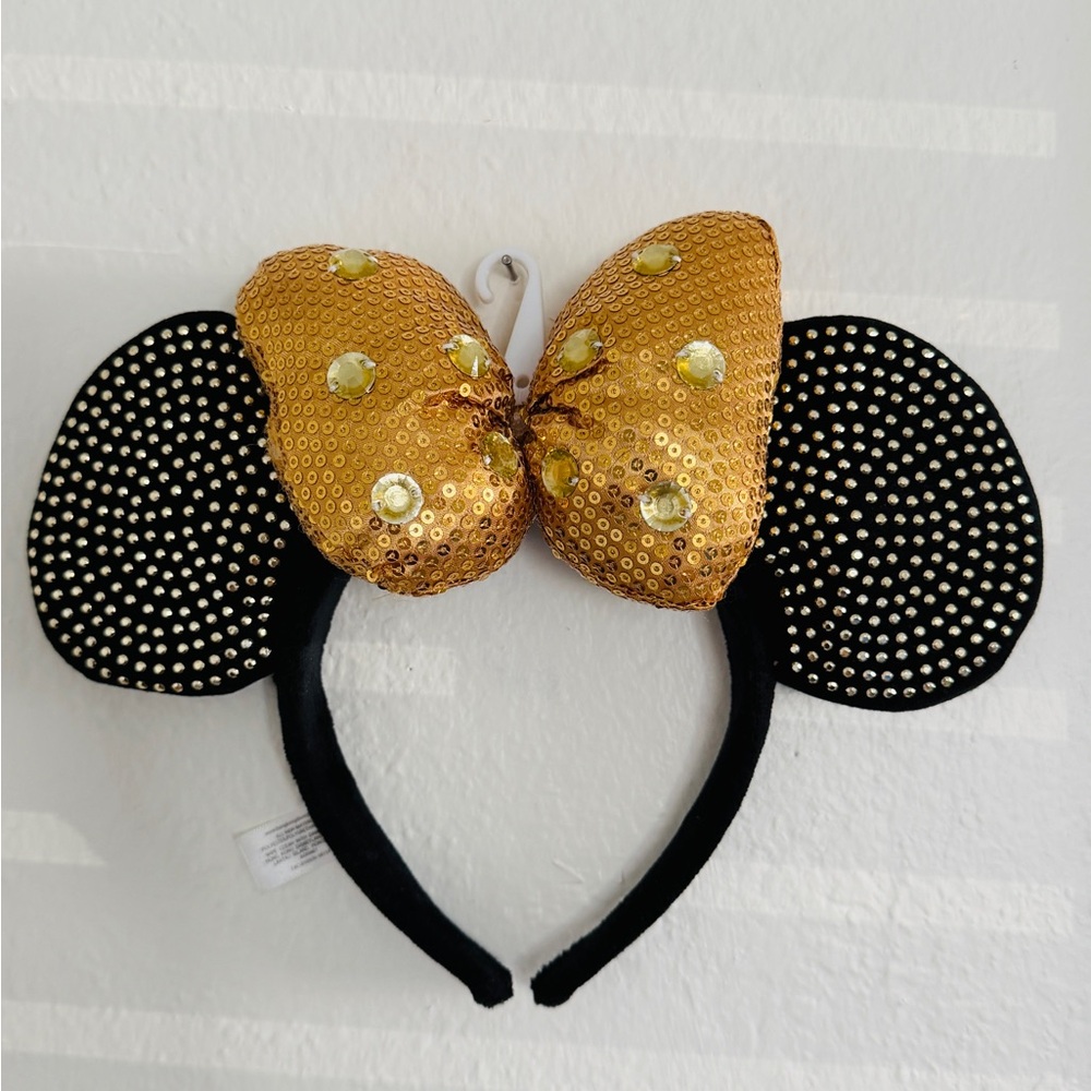 ✨MAKE AN OFFER✨ Disney Parks Ears Love Gold Bow W/ Stones Minnie Headband